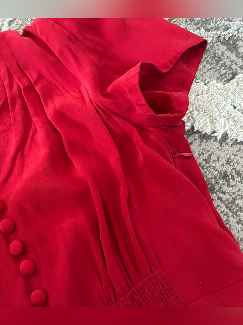 NWT vintage Betsy Johnson silk dress Sz 6 100% silk cherry red button retro 60s - Picture 7 of 10